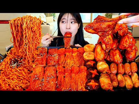 ASMR MUKBANG 직접 만든 불닭 버섯 양념치킨 소세지 먹방 레시피 SPICY MUSHROOMS