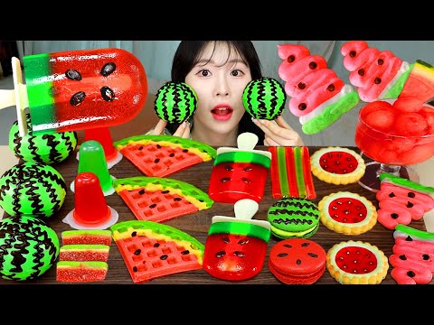 ASMR MUKBANG 수박 디저트 아이스크림 마카롱 젤리 먹방 레시피 DESSERT ICE CREAM