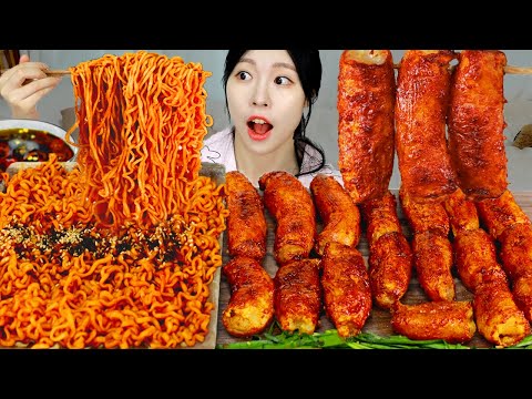 ASMR MUKBANG 직접 만든 불닭볶음면 통대창 먹방 레시피 FRIED TRIPES AND FIRE