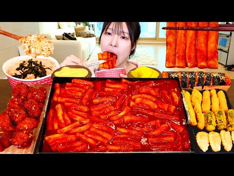 ASMR MUKBANG 신불 떡볶이 양념치킨 김밥 먹방 레시피 FRIED CHICKEN AND