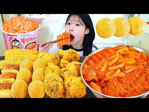 ASMR MUKBANG 직접 만든 로제 떡볶이 뿌링클 양념치킨 치즈볼 불닭볶음면 먹방 레시피 FRIED
