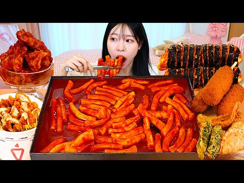 ASMR MUKBANG 신전 떡볶이 양념치킨 김밥 핫도그 치즈볼 먹방 레시피 FRIED CHICKEN
