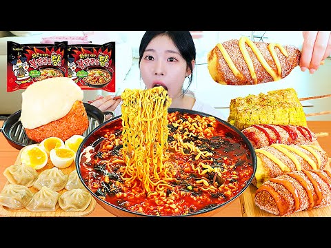 ASMR MUKBANG 직접 만든 불닭미역탕면 치즈핫도그 만두 먹방 레시피 FIRE NOODLES AND