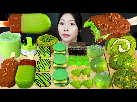 ASMR MUKBANG 녹차 디저트 아이스크림 마카롱 젤리 먹방 레시피 DESSERT ICE CREAM