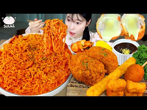 ASMR MUKBANG 직접 만든 까르보불닭볶음면 치즈 돈까스 먹방 레시피 FRIED CHEESE