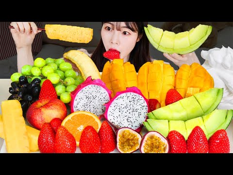 ASMR MUKBANG 다양한 과일 생크림 먹방 레시피 딸기 망고 메론 용과 파인애플 DESSERT