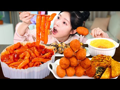 ASMR MUKBANG 마라 로제 떡볶이 핫도그 튀김 먹방 레시피 FIRE NOODLES AND