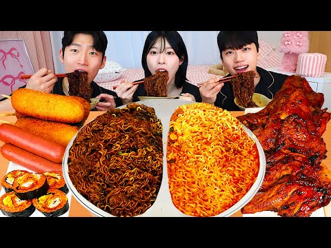 ASMR MUKBANG 편의점 대왕 짜파게티 양념치킨 핫도그 소세지 김밥 먹방 레시피 GIANT SPICY