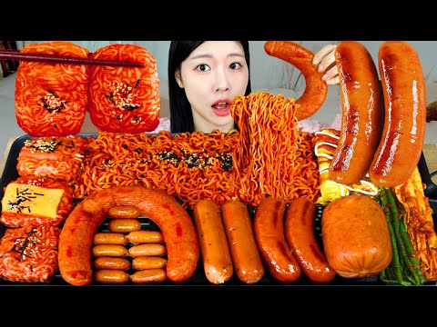 ASMR MUKBANG 직접 만든 불닭볶음면 불닭쌈 소세지 먹방 레시피 FRIED SAUSAGES AND