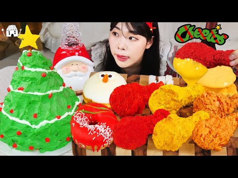 ASMR MUKBANG 직접 만든 크리스마스 디저트 치토스 양념치킨 먹방 레시피 Christmas CAKE
