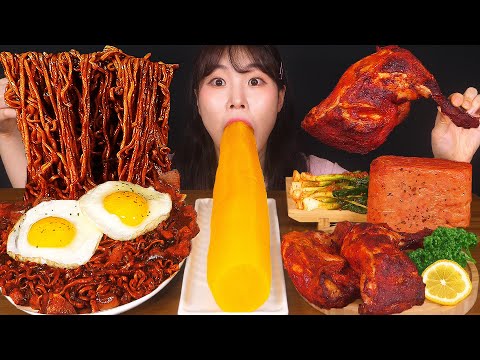 ASMR MUKBANG 직접 만든 짜짜로니 먹방 양념치킨 레시피 BLACK BEAN NOODLES AND