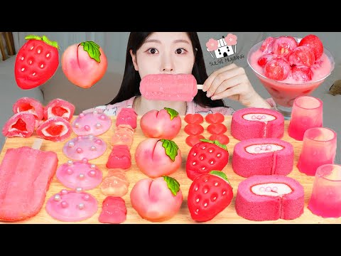 ASMR MUKBANG 핑크 디저트 화과자 마카롱 젤리 먹방 레시피 DESSERT ICE CREAM
