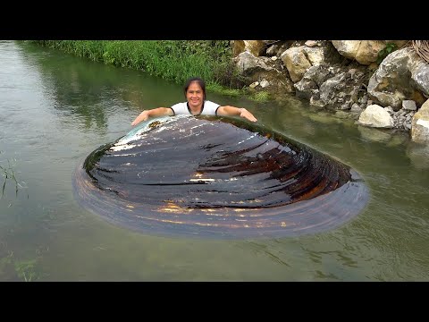 Discovering a plump clam doubling the pearls in its belly