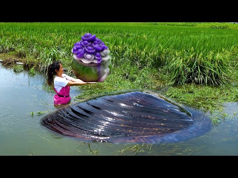 Clams swim through the fields each with beautiful pearls in