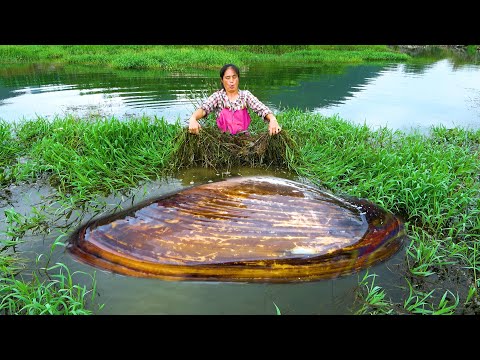 There is a hidden mystery under the water grass making a