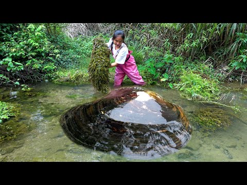 The beautiful woman walked through the culvert and