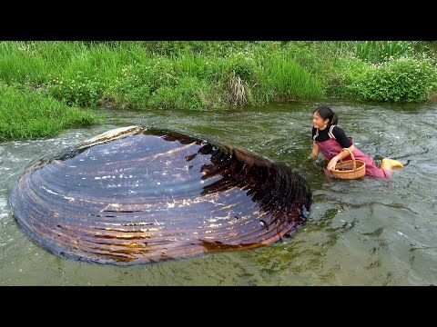 The beauty saw the big river clam quickly climb over it was