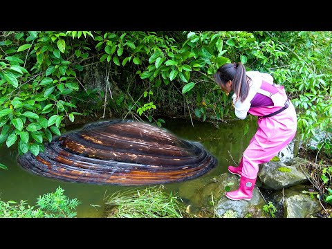 The beautiful woman discovered the leader of the river clam