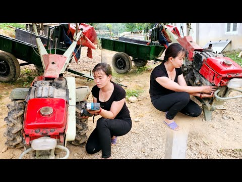 Genius girl Repairing agricultural machinery Turn old into