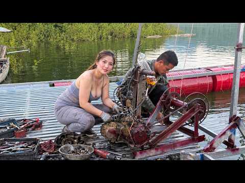 The girl and the boy repaired the old motorbike and made a
