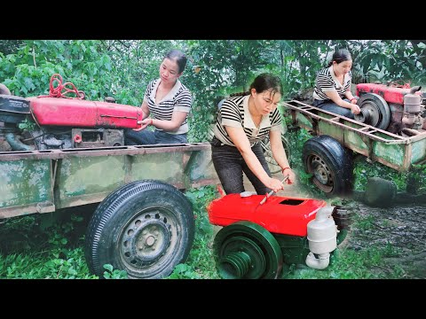 The genius girl drove the tractor and brought the engine