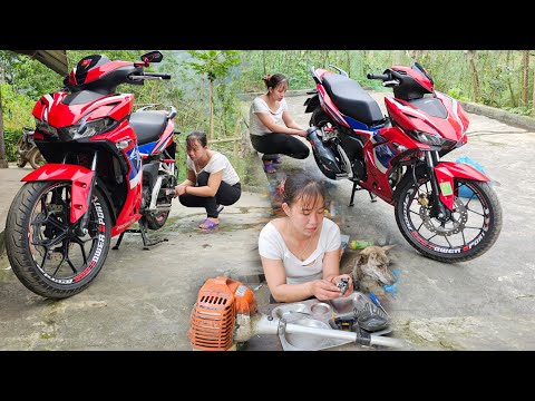 Genius girl Repairs heavily damaged motorbikes and lawn