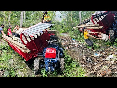 Girl transporting house poles had an accident and luckily