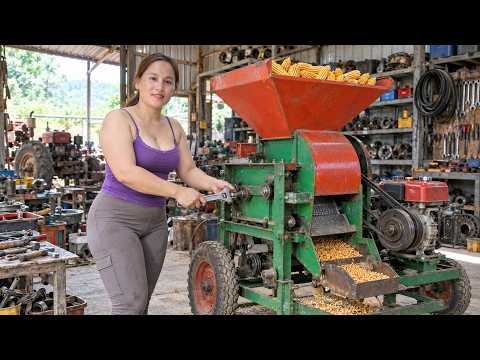 A talented young woman personally repairs a broken corn