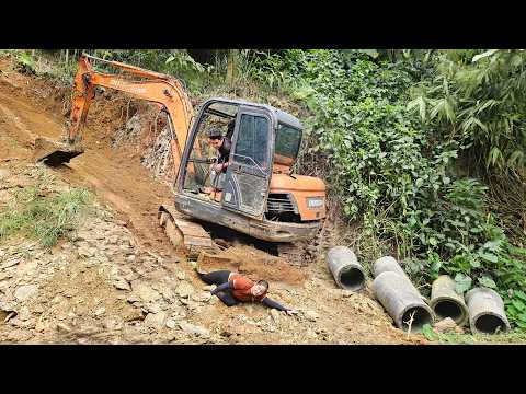 The girl used an excavator to clear a path so she could cut