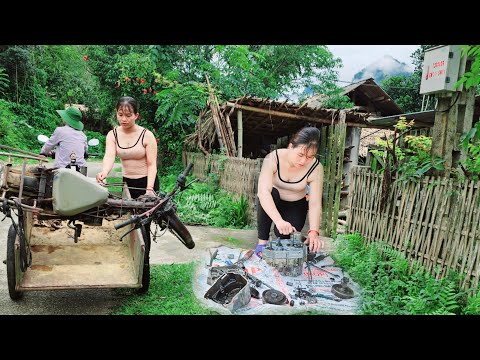 Genius girl Repairs heavily damaged motorbikes and lawn