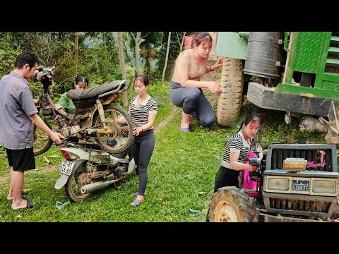 Timelapse Genius girl repairing agricultural machines and