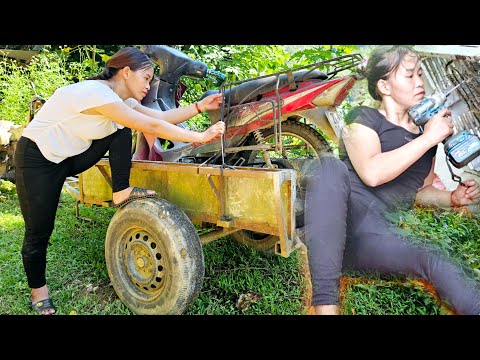 The girl bought her broken refrigerator and charged a flat