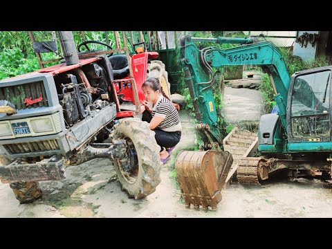 Genius girl Repairs agricultural machinery Repairs old and