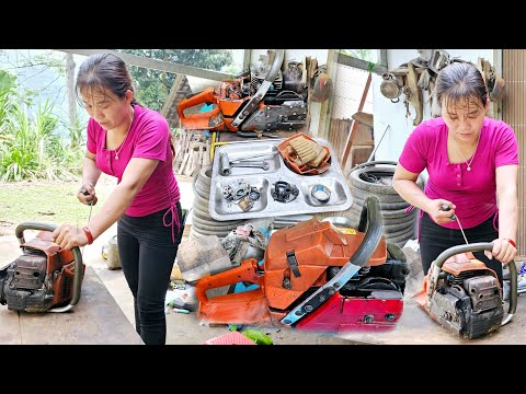 Genius girl Repairs wood cutting machine Turn old into new