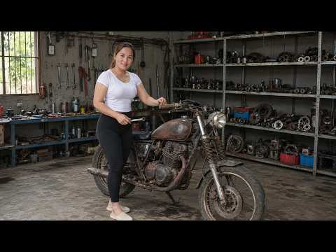Timelapse Genius girl renovates workshop repairs old