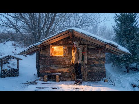 Off Grid Winter Life Girl Alone in the Forest Cabin