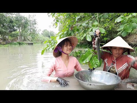 Thôn Nữ Bắt Cá Trên Sông Trúng Tôm Càng Xanh Mùa Nước Về
