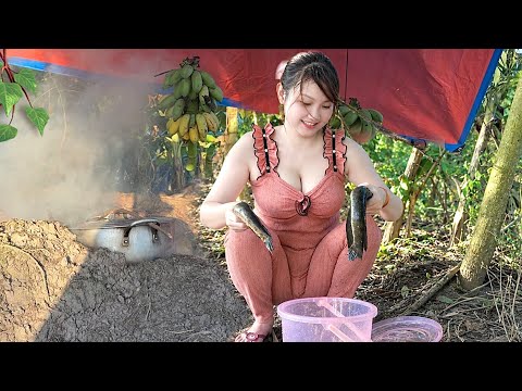 24H Dựng Liều Trú Mưa Săn Cá Và Nấu Ăn Building a Shelter