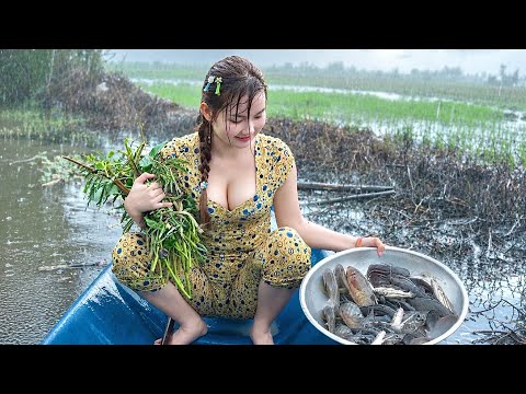 Mưa Phủ Kín Ruộng Bắt Cá 3 Ngạnh Chi Chít Đầy Thau Trúc