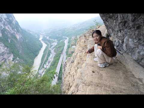 云南发现一条挂在悬崖上的小路 200多米高没护栏 太吓人了 The path on the cliff in