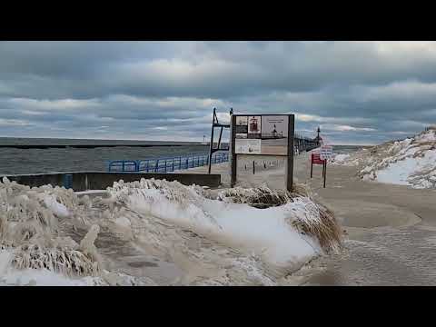 Freezing at St Joseph lighthouse Michigan