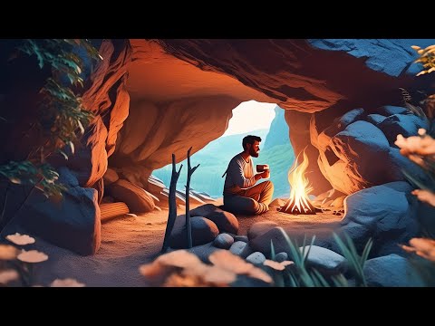 Refuge in primitive cave Bushcraft Survival DIY