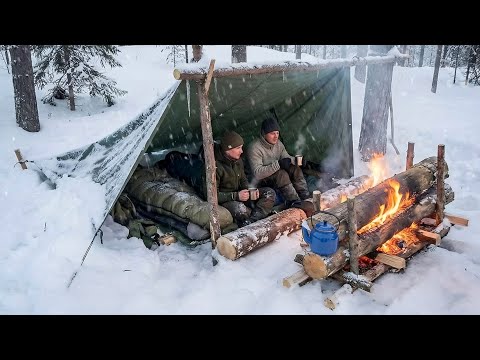 Kış kampı Tarp kullanımı Közde ciğer şiş ve çay keyfi