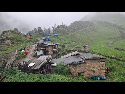 Heavy Rain and storm in Nepal Himalayan Village Rural