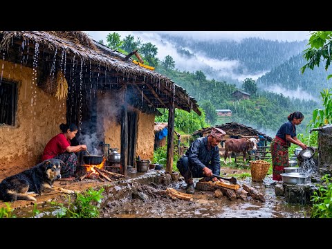 Real Nepali Mountain Village Life During Heavy Rain