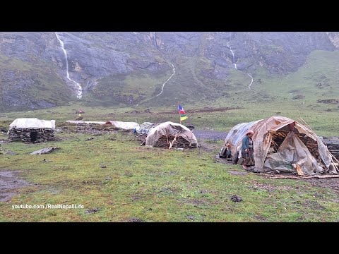 Simple Nepali Rural Village in Mountain Rainy Day Life With