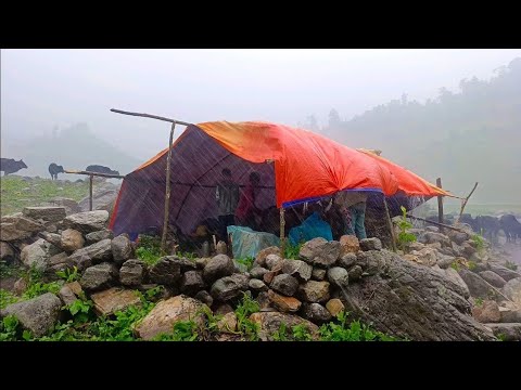 Heavy Rain and storm in Nepal Himalayan Village Rural