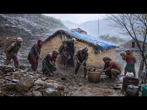 Heavy Rain and storm in Nepal Himalayan Village Rural
