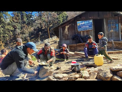 Young Village boy cooking and Eating himalayan Village