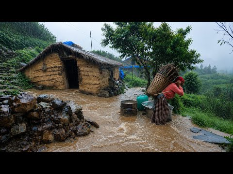 Heavy Rain and storm in Nepal Himalayan Village Rural